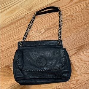 Black Leather Tory Burch Strap Bag